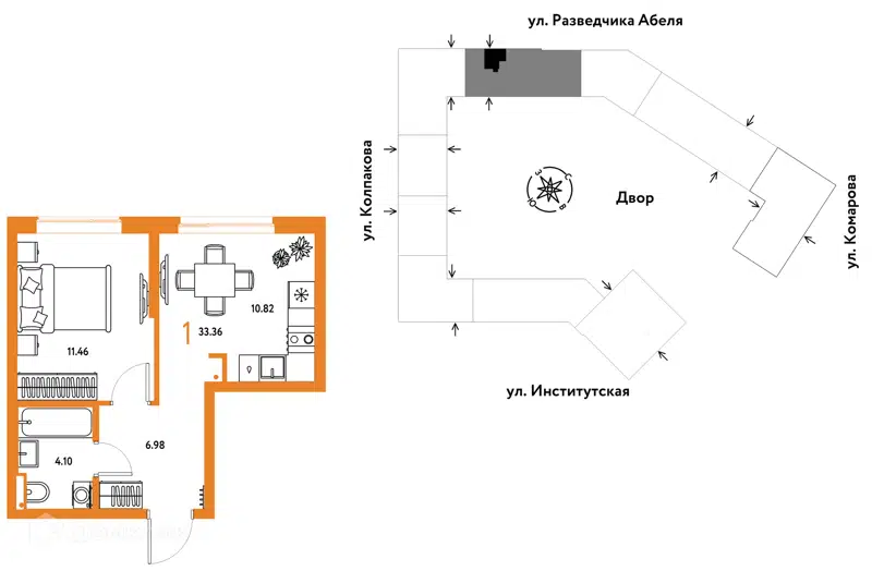 1-комнатная квартира 33.36 м² Страна.Парковая