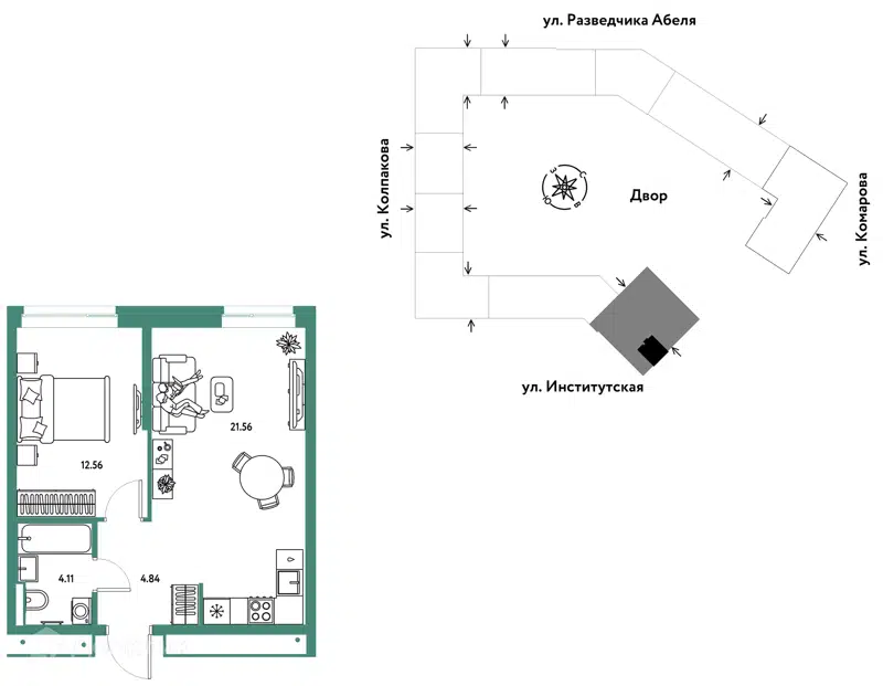 2-комнатная квартира 43.07 м² Страна.Парковая