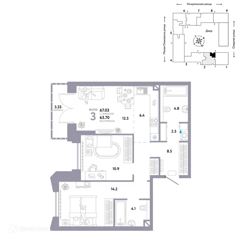 3-комнатная квартира 67.03 м² Страна.Озёрная