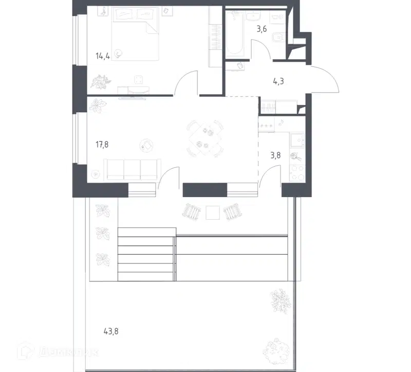 1-комнатная квартира 57.14 м² Верейская 41
