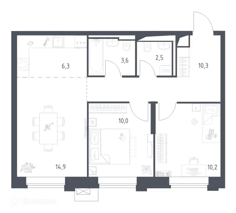 2-комнатная квартира 57.85 м² Верейская 41