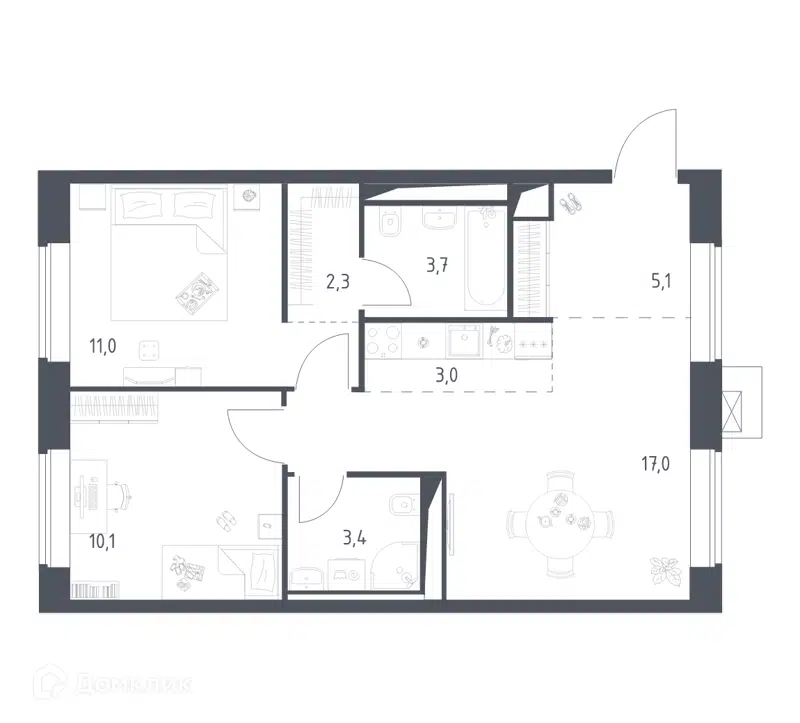 2-комнатная квартира 55.62 м² Верейская 41