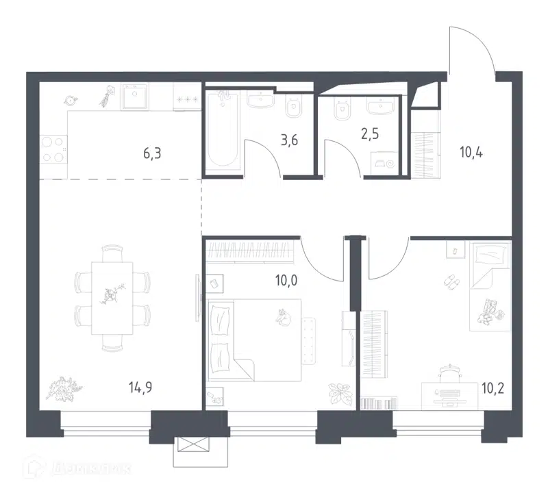 2-комнатная квартира 57.91 м² Верейская 41