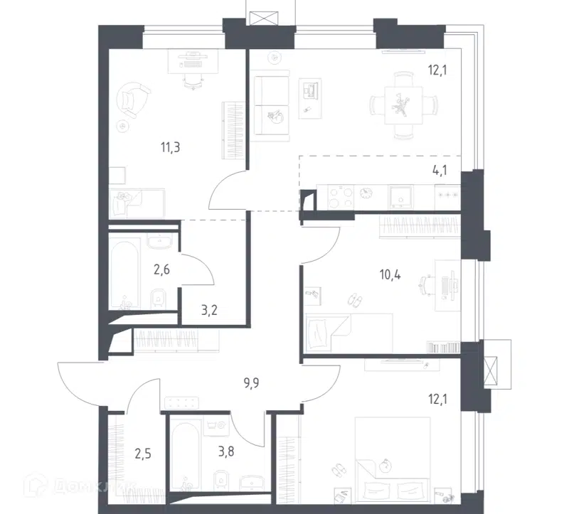 3-комнатная квартира 71.87 м² Верейская 41