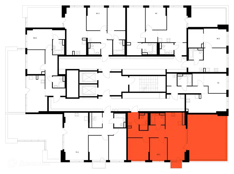2-комнатная квартира 68.7 м² Бунинская набережная
