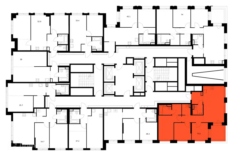 3-комнатная квартира 72.6 м² Москворечье
