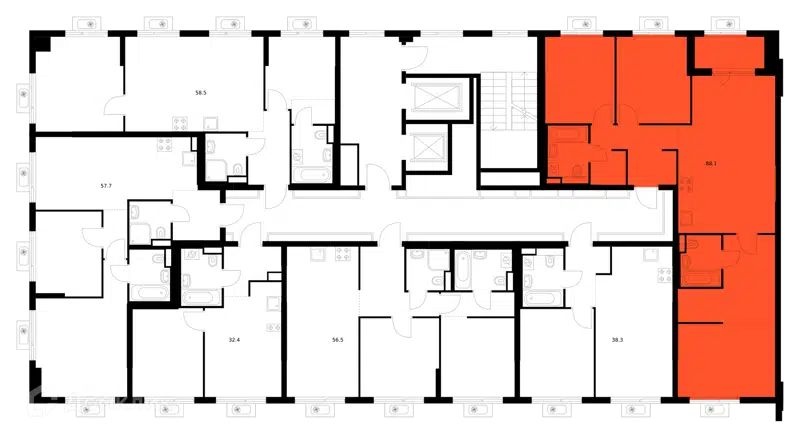 3-комнатная квартира 88.1 м² Белая Дача парк