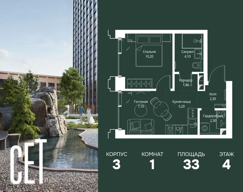 1-комнатная квартира 33 м² СЕТ