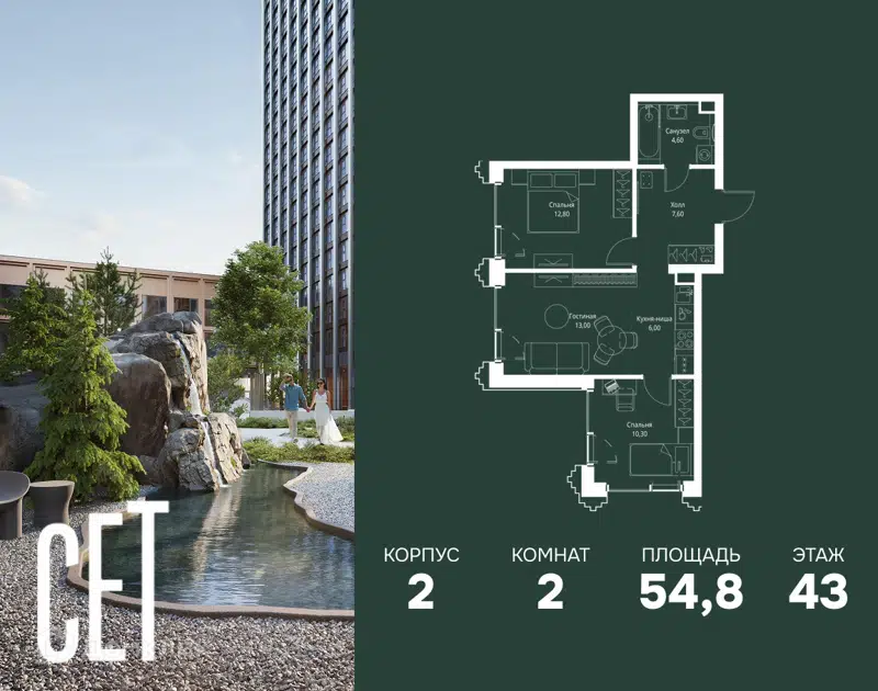 2-комнатная квартира 54.8 м² СЕТ