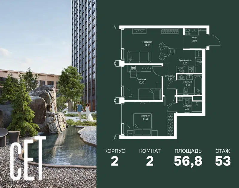 2-комнатная квартира 56.8 м² СЕТ
