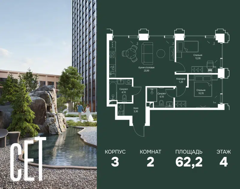 2-комнатная квартира 62.2 м² СЕТ