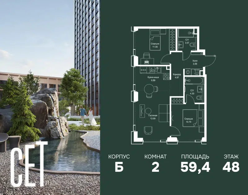 2-комнатная квартира 59.41 м² СЕТ