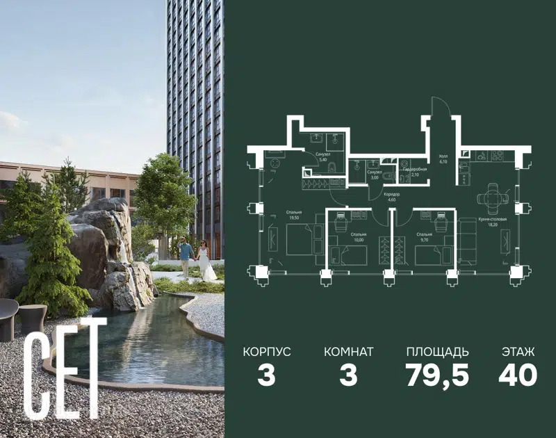 3-комнатная квартира 79.5 м² СЕТ