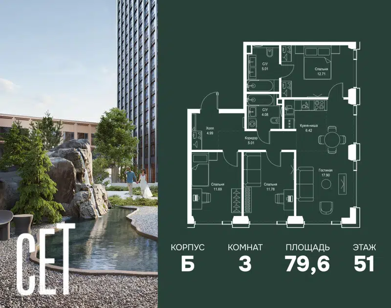 3-комнатная квартира 79.59 м² СЕТ