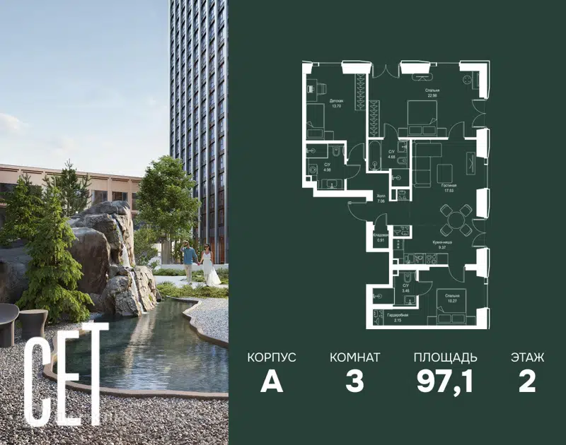 3-комнатная квартира 97.07 м² СЕТ