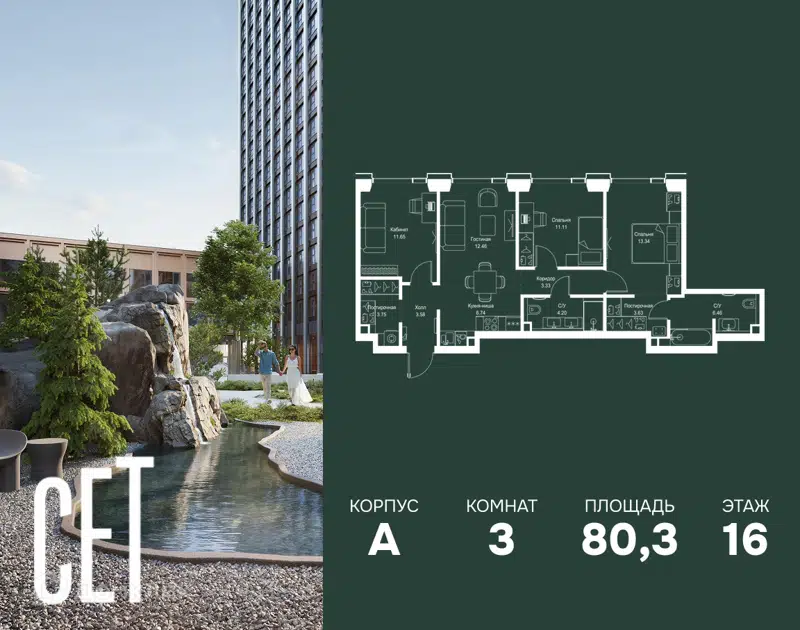 3-комнатная квартира 80.25 м² СЕТ