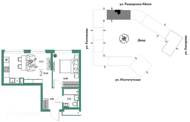 2-комнатная квартира 37.42 м² Страна.Парковая