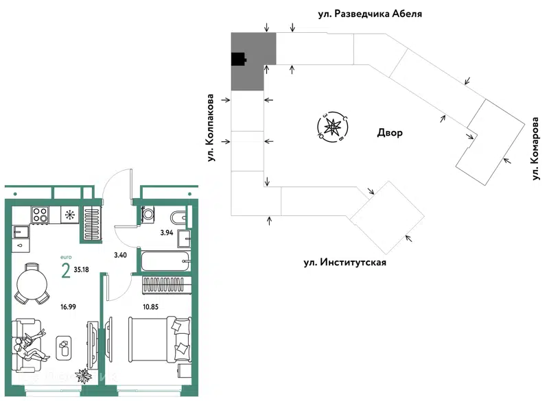 2-комнатная квартира 35.18 м² Страна.Парковая