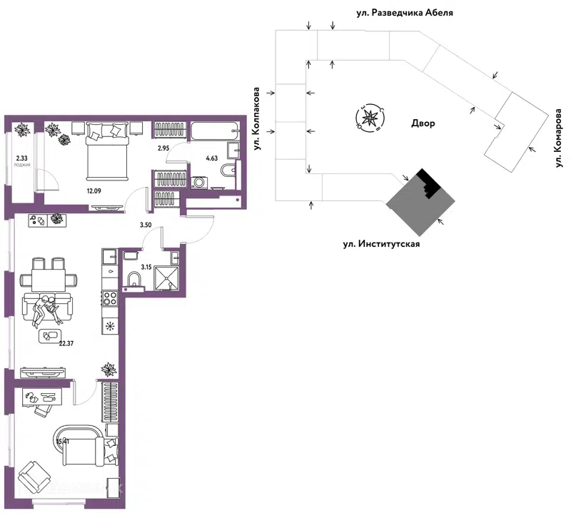 3-комнатная квартира 66.43 м² Страна.Парковая