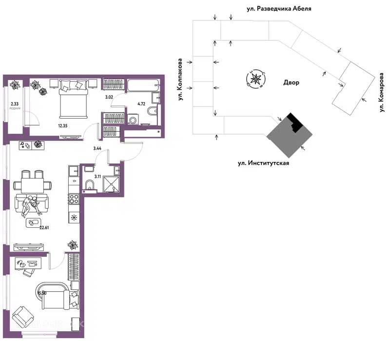 3-комнатная квартира 67.08 м² Страна.Парковая