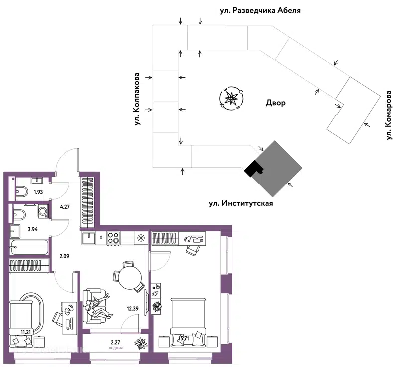 3-комнатная квартира 53.81 м² Страна.Парковая