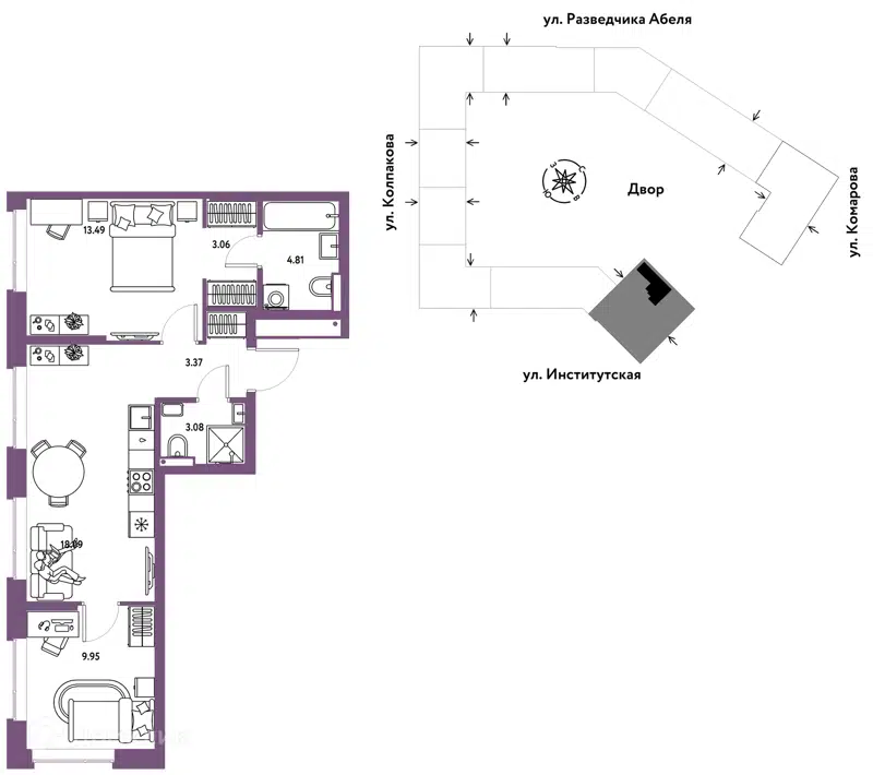 3-комнатная квартира 55.85 м² Страна.Парковая