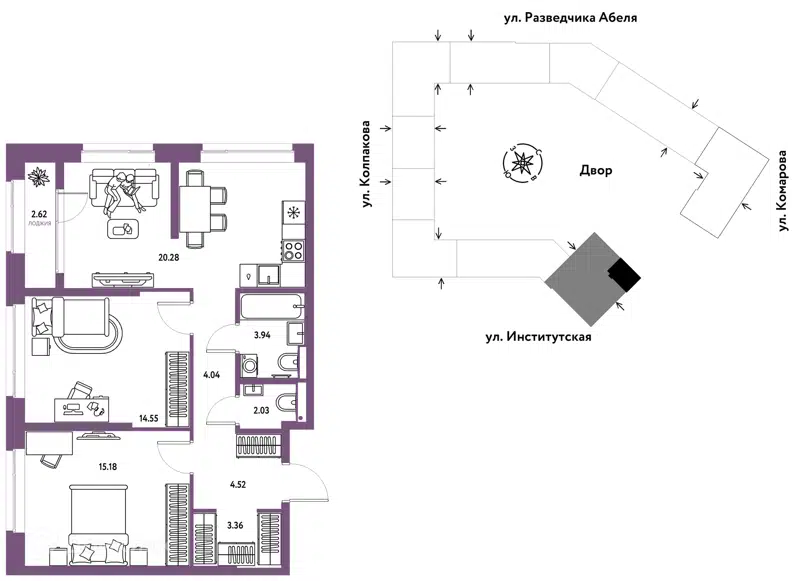 3-комнатная квартира 70.52 м² Страна.Парковая