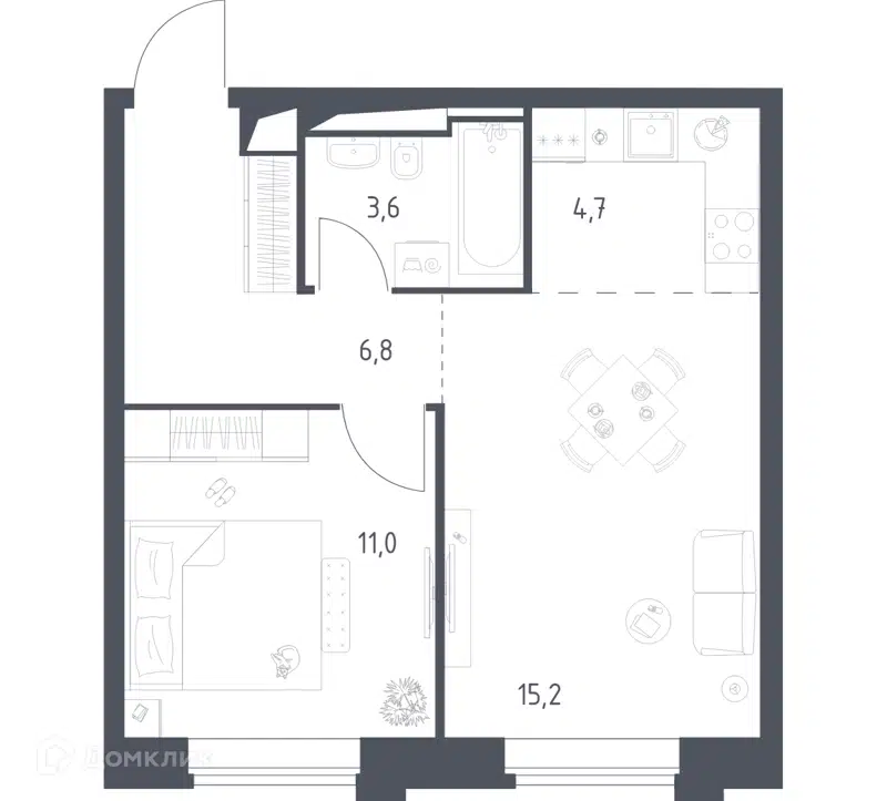 1-комнатная квартира 41.28 м² Верейская 41