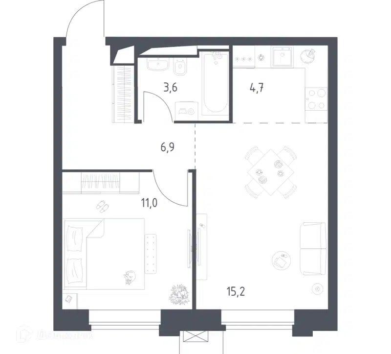 1-комнатная квартира 41.34 м² Верейская 41