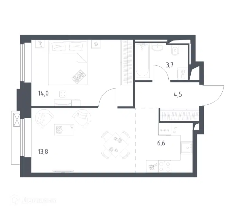 1-комнатная квартира 42.48 м² Верейская 41