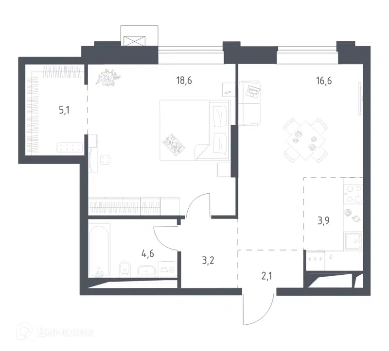 1-комнатная квартира 53.95 м² Верейская 41