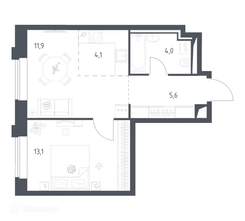 1-комнатная квартира 38.68 м² Верейская 41