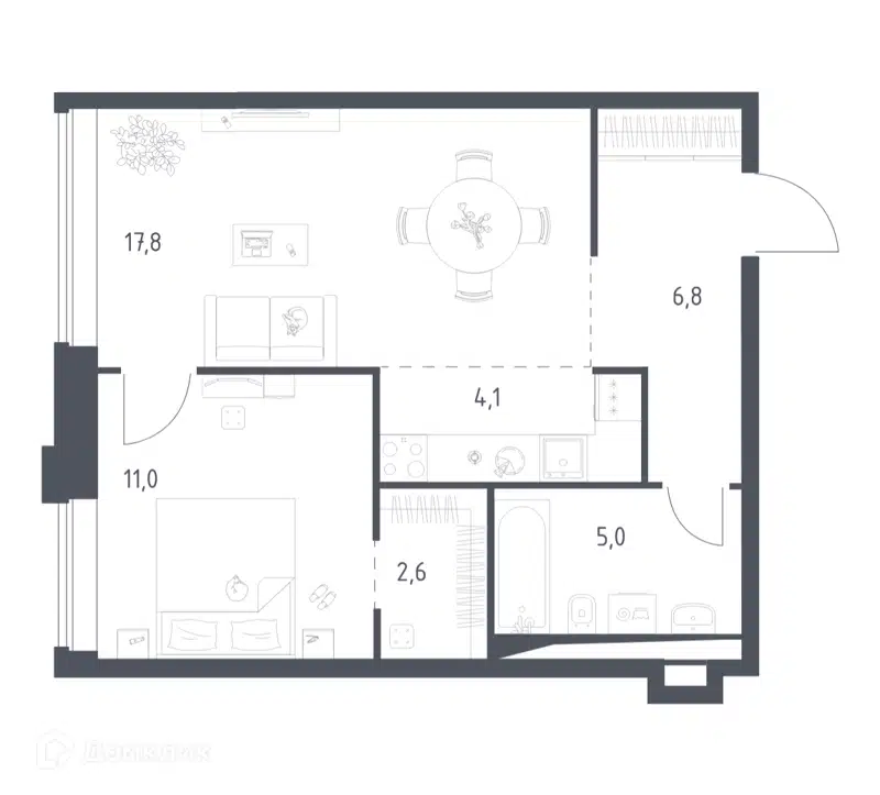 1-комнатная квартира 47.38 м² Верейская 41