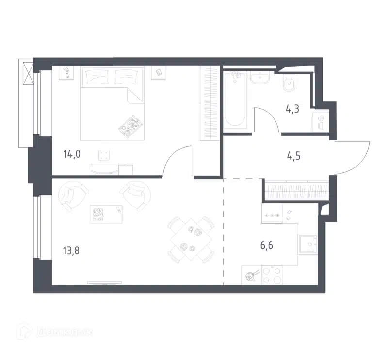 1-комнатная квартира 43.06 м² Верейская 41