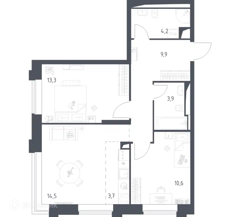 2-комнатная квартира 59.88 м² Верейская 41