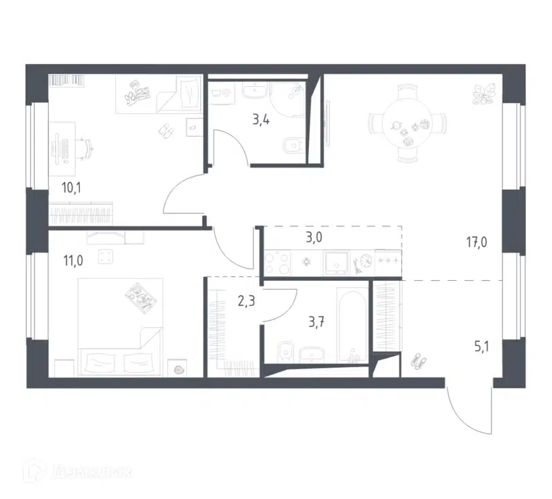 2-комнатная квартира 55.62 м² Верейская 41
