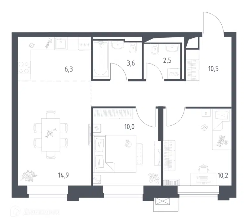 2-комнатная квартира 57.97 м² Верейская 41