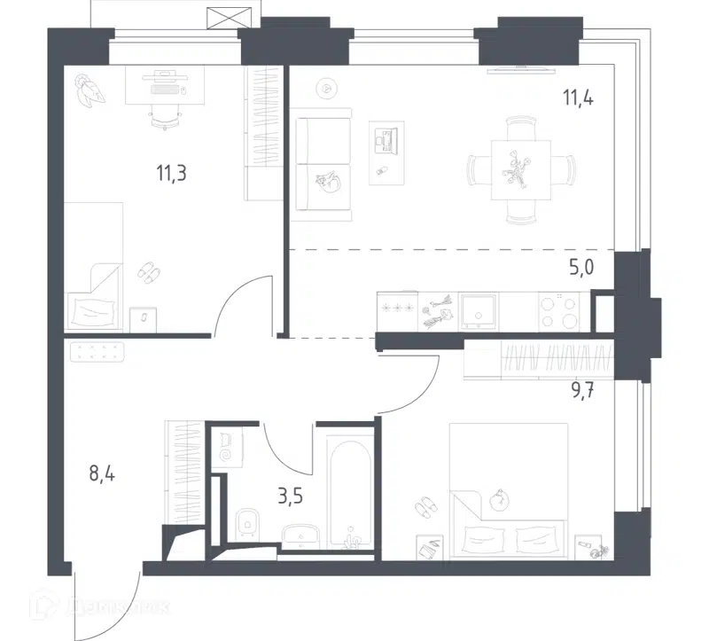 2-комнатная квартира 49.28 м² Верейская 41