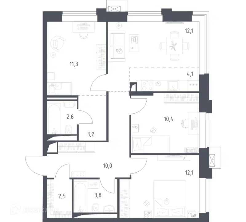 3-комнатная квартира 72 м² Верейская 41