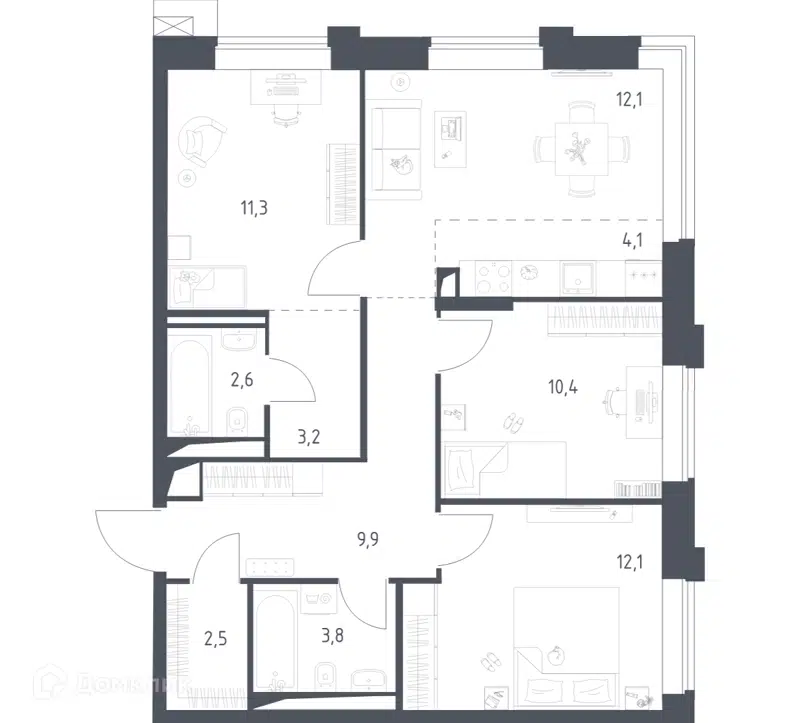 3-комнатная квартира 71.87 м² Верейская 41