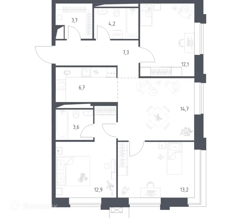 3-комнатная квартира 78.21 м² Верейская 41