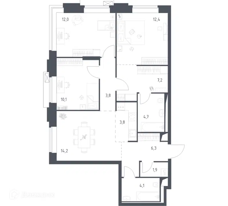 3-комнатная квартира 80.84 м² Верейская 41