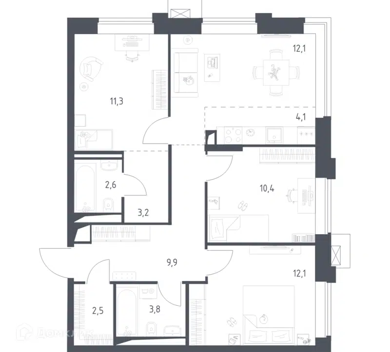 3-комнатная квартира 71.93 м² Верейская 41