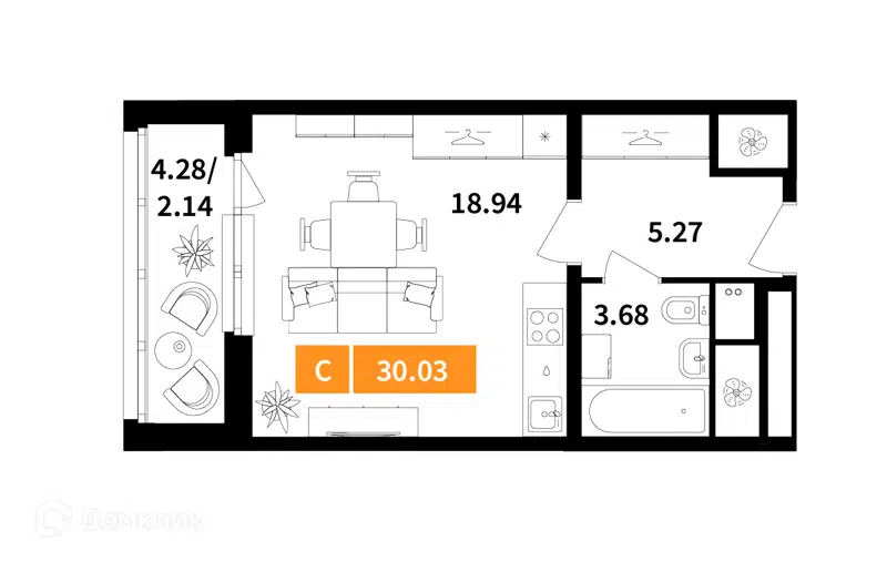 Студия 30.03 м² Планерный квартал