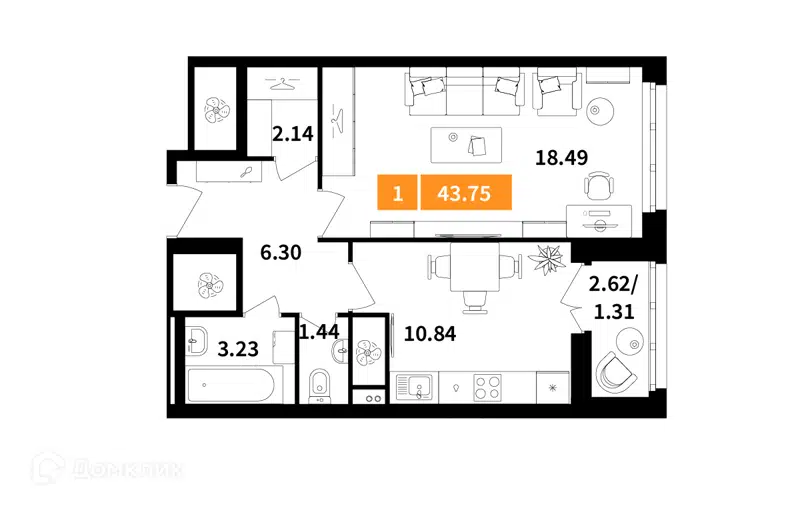 1-комнатная квартира 43.75 м² Планерный квартал