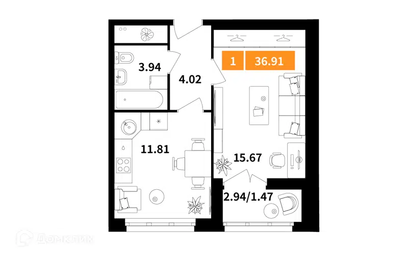 1-комнатная квартира 36.91 м² Планерный квартал