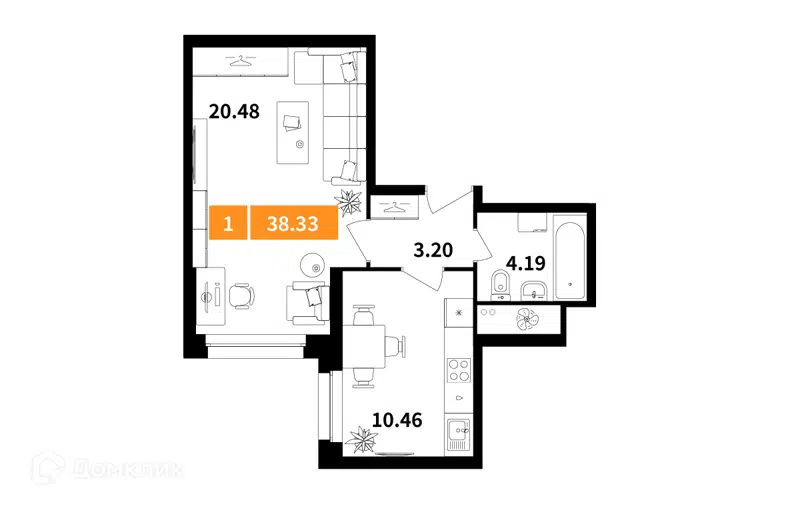1-комнатная квартира 38.33 м² Планерный квартал