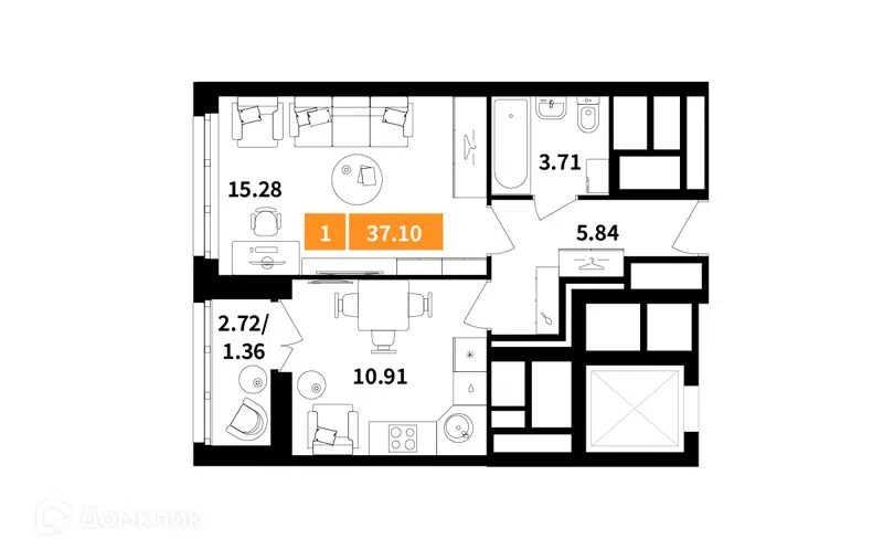1-комнатная квартира 37.1 м² Планерный квартал