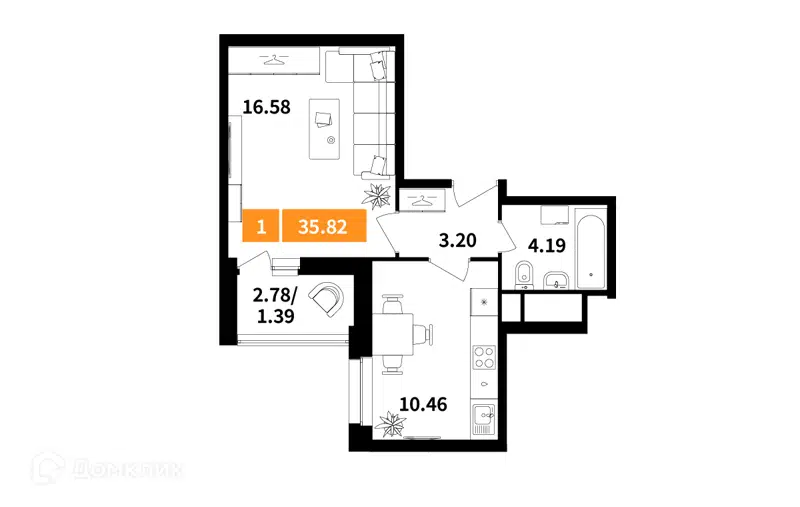 1-комнатная квартира 35.82 м² Планерный квартал
