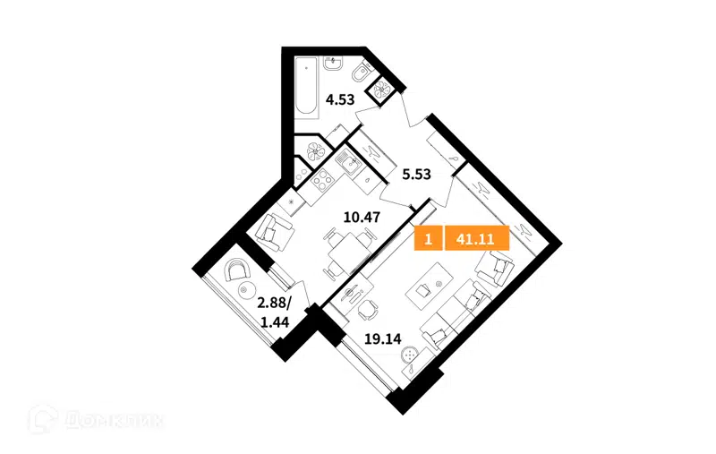 1-комнатная квартира 41.11 м² Планерный квартал